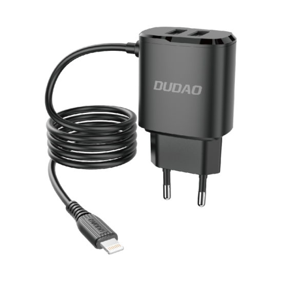 Dudao charger 2x USB with built-in 12W Lightning cable black (A2ProL black) Dudao charger 2x USB with built-in 12W Lightning cable black (A2ProL black)