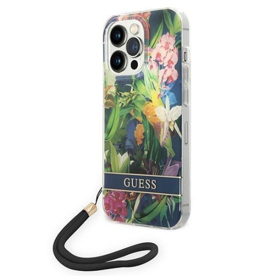 Guess GUOHCP14LHFLSB iPhone 14 Pro 6.1 "blue / blue hardcase Flower Strap Guess GUOHCP14LHFLSB iPhone 14 Pro 6.1 "blue / blue hardcase Flower Strap