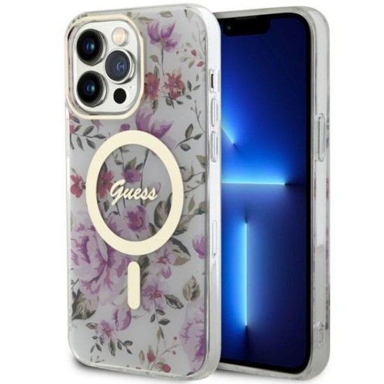 Guess GUHMP14XHCFWST iPhone 14 Pro Max 6.7" transparent hardcase Flower MagSafe Guess GUHMP14XHCFWST iPhone 14 Pro Max 6.7" transparent hardcase Flower MagSafe