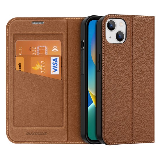 Dux Ducis Skin X2 case for iPhone 14 Plus case with magnetic flap brown Dux Ducis Skin X2 case for iPhone 14 Plus case with magnetic flap brown