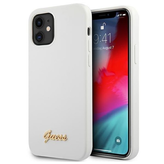 Guess GUHCP12SLSLMGWH iPhone 12 mini 5.4" white/white hardcase Metal Logo Script Guess GUHCP12SLSLMGWH iPhone 12 mini 5.4" white/white hardcase Metal Logo Script
