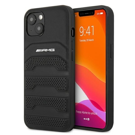 AMG Leather Debossed Lines case for iPhone 13 mini - black AMG Leather Debossed Lines case for iPhone 13 mini - black