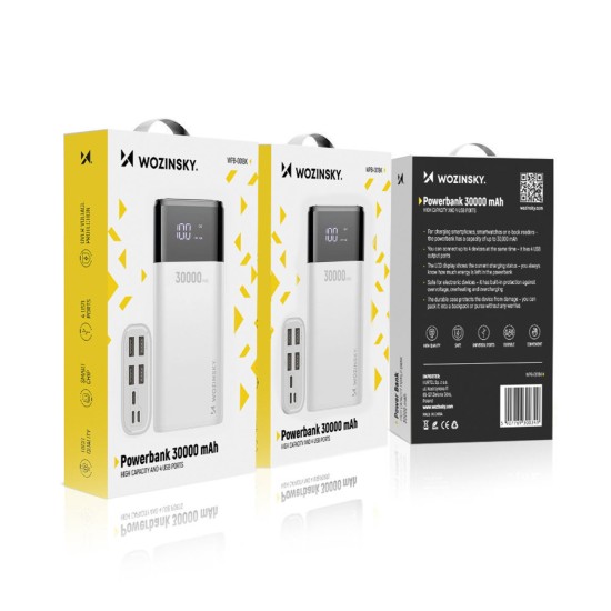 Wozinsky powerbank 30000mAh Li-Po 4 x USB with LCD display 2 A white (WPB-001WE) Wozinsky powerbank 30000mAh Li-Po 4 x USB with LCD display 2 A white (WPB-001WE)