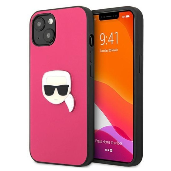Karl Lagerfeld Leather Ikonik Karl's Head Metal Case for iPhone 13 mini - Pink Karl Lagerfeld Leather Ikonik Karl's Head Metal Case for iPhone 13 mini - Pink