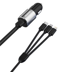 Dudao 3in1 USB Car Charger 3.4A Built-in Lightning / USB Type C / Micro USB Cable Black (R5ProN Black)