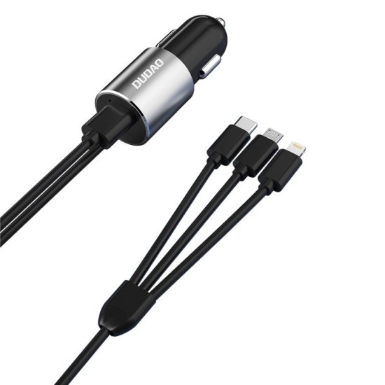 Dudao 3in1 USB Car Charger 3.4A Built-in Lightning / USB Type C / Micro USB Cable Black (R5ProN Black) Dudao 3in1 USB Car Charger 3.4A Built-in Lightning / USB Type C / Micro USB Cable Black (R5ProN Black)
