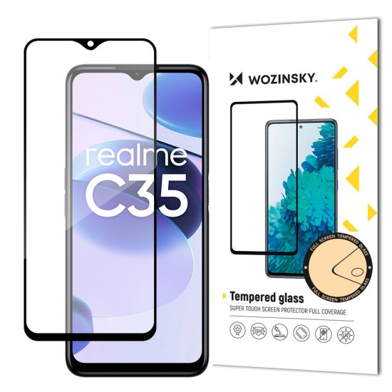 Wozinsky super tough Full Glue Full Glue Full Screen Tempered Glass with Case Friendly Realme C35 Black Frame Wozinsky super tough Full Glue Full Glue Full Screen Tempered Glass with Case Friendly Realme C35 Black Frame