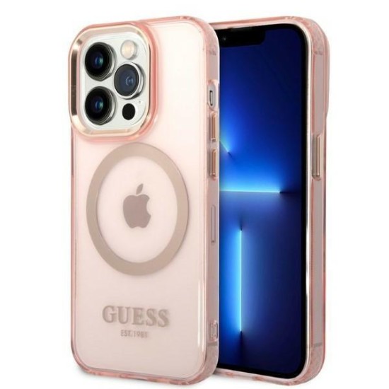 Guess GUHMP14LHTCMP iPhone 14 Pro 6.1" pink/pink hard case Gold Outline Translucent MagSafe Guess GUHMP14LHTCMP iPhone 14 Pro 6.1" pink/pink hard case Gold Outline Translucent MagSafe