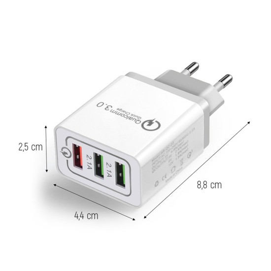 Wozinsky fast wall charger adapter Quick Charge QC 3.0 3x USB 30W white (WWC-01) Wozinsky fast wall charger adapter Quick Charge QC 3.0 3x USB 30W white (WWC-01)