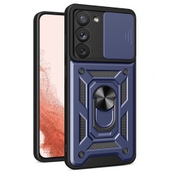Hybrid Armor Camshield case for Samsung Galaxy S23+ armored case with camera cover blue