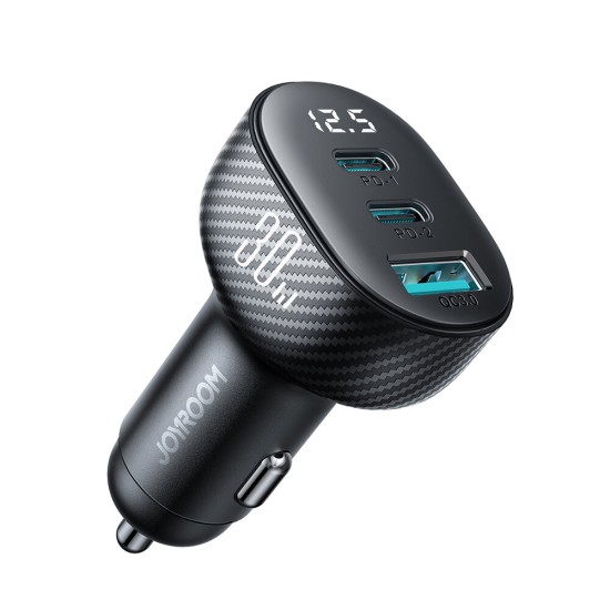 Joyroom JR-CCD04 30W 2x USB-C USB-A car charger with display - black Joyroom JR-CCD04 30W 2x USB-C USB-A car charger with display - black