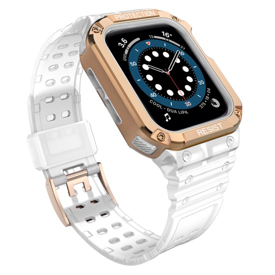 Protect Strap Band for Apple Watch 42/44/45mm Armored Case Strap - White, Rose Gold Protect Strap Band for Apple Watch 42/44/45mm Armored Case Strap - White, Rose Gold