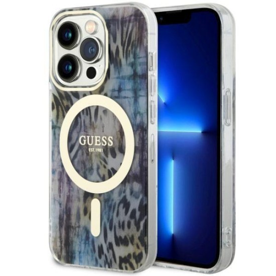 Guess GUHMP14LHLEOPWB iPhone 14 Pro 6.1" blue/blue hardcase Leopard MagSafe Guess GUHMP14LHLEOPWB iPhone 14 Pro 6.1" blue/blue hardcase Leopard MagSafe