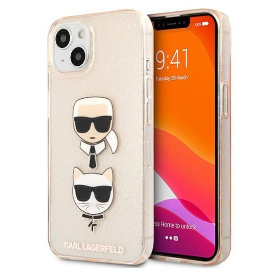 Karl Lagerfeld Glitter Karl&amp;#39;s &amp;amp; Choupette Head Case for iPhone 13 mini - Gold