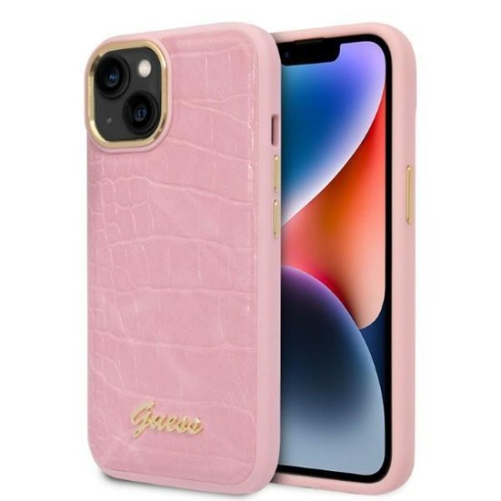 Guess Croco Collection case for iPhone 14 - pink Guess Croco Collection case for iPhone 14 - pink