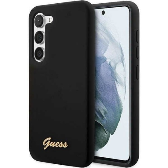 Guess GUHCS23SSLSMK S23 S911 black/black hardcase Silicone Vintage Gold Logo Guess GUHCS23SSLSMK S23 S911 black/black hardcase Silicone Vintage Gold Logo