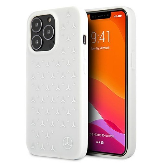 Mercedes Silver Stars Pattern Case for iPhone 13 Pro Max - White Mercedes Silver Stars Pattern Case for iPhone 13 Pro Max - White
