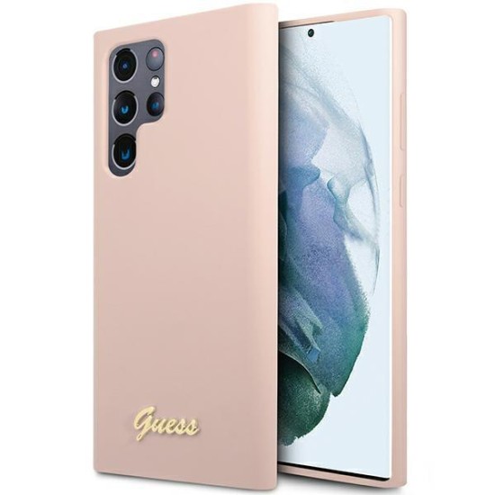 Guess GUHCS23LLSLMGPP S23 Ultra S918 pink/pink hardcase Silicone Script Metal Logo Guess GUHCS23LLSLMGPP S23 Ultra S918 pink/pink hardcase Silicone Script Metal Logo