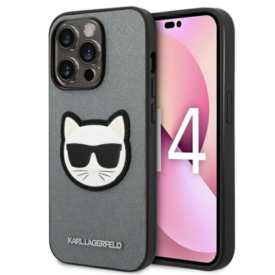 Karl Lagerfeld Saffiano Choupette Head Patch case for iPhone 14 Pro - silver Karl Lagerfeld Saffiano Choupette Head Patch case for iPhone 14 Pro - silver