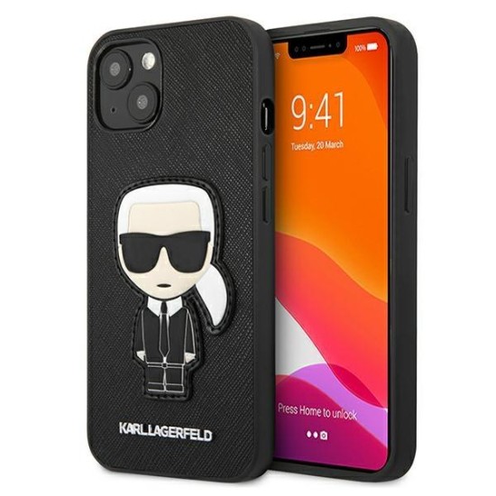 Karl Lagerfeld Saffiano Ikonik Karl's Patch Case for iPhone 13 mini - Black Karl Lagerfeld Saffiano Ikonik Karl's Patch Case for iPhone 13 mini - Black