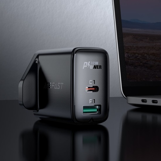 ACEFAST WALL CHARGER USB + TYPE C 32W UK PLUG WHITE