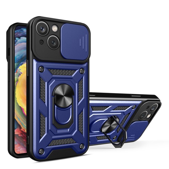 Hybrid Armor Camshield case for iPhone 14 Plus armored case with camera cover blue Hybrid Armor Camshield case for iPhone 14 Plus armored case with camera cover blue