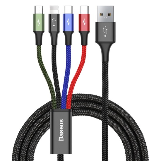 Baseus cable USB 4in1 Lightning / 2x USB Type C / micro USB cable in nylon braid 3.5A 1.2m black (CA1T4-B01) Baseus cable USB 4in1 Lightning / 2x USB Type C / micro USB cable in nylon braid 3.5A 1.2m black (CA1T4-B01)