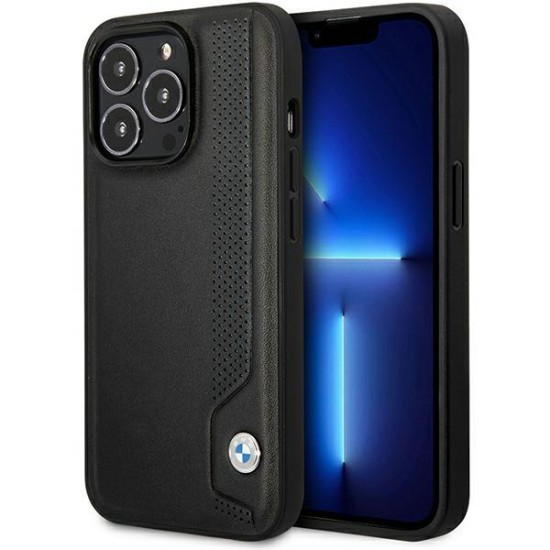 Case BMW BMHCP14L22RBDK iPhone 14 Pro 6.1" black/black hardcase Leather Blue Dots Case BMW BMHCP14L22RBDK iPhone 14 Pro 6.1" black/black hardcase Leather Blue Dots