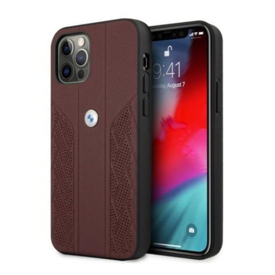 BMW Leather Curve Perforate Case for iPhone 12 Pro Max - Red BMW Leather Curve Perforate Case for iPhone 12 Pro Max - Red