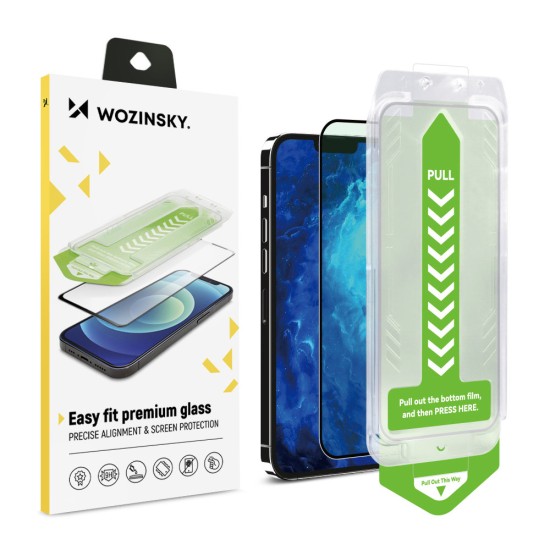 9H tempered glass with mounting frame for iPhone 15 Pro Wozinsky Premium Glass - black 9H tempered glass with mounting frame for iPhone 15 Pro Wozinsky Premium Glass - black