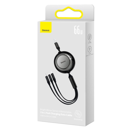 Baseus Bright Mirror 2 retractable cable 3in1 cable USB Type A - micro USB + Lightning + USB Type C 66W 1.1m black (CAMJ010101) Baseus Bright Mirror 2 retractable cable 3in1 cable USB Type A - micro USB + Lightning + USB Type C 66W 1.1m black (CAMJ010101)