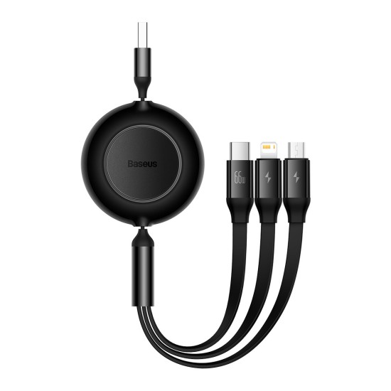 Baseus Bright Mirror 2 retractable cable 3in1 cable USB Type A - micro USB + Lightning + USB Type C 66W 1.1m black (CAMJ010101) Baseus Bright Mirror 2 retractable cable 3in1 cable USB Type A - micro USB + Lightning + USB Type C 66W 1.1m black (CAMJ010101)