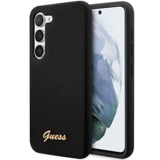 Guess GUHCS23MSLSMK S23+ S916 black/black hardcase Silicone Vintage Gold Logo Guess GUHCS23MSLSMK S23+ S916 black/black hardcase Silicone Vintage Gold Logo
