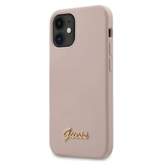 Guess GUHCP12SLSLMGLP iPhone 12 mini 5.4" light pink/light pink hardcase Silicone Script Gold Logo Guess GUHCP12SLSLMGLP iPhone 12 mini 5.4" light pink/light pink hardcase Silicone Script Gold Logo