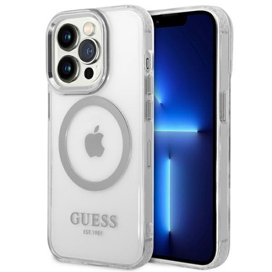Guess GUHMP14XHTRMS iPhone 14 Pro Max 6.7" silver/silver hard case Metal Outline Magsafe Guess GUHMP14XHTRMS iPhone 14 Pro Max 6.7" silver/silver hard case Metal Outline Magsafe