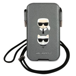 Karl Lagerfeld Saffiano Ikonik Karl&amp;amp;Choupette Head 6.7&amp;#39;&amp;#39; Handbag - Gray