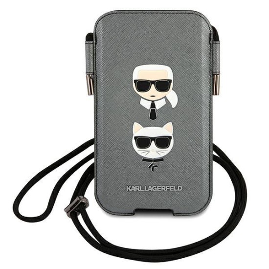 Karl Lagerfeld Saffiano Ikonik Karl&Choupette Head 6.7'' Handbag - Gray Karl Lagerfeld Saffiano Ikonik Karl&Choupette Head 6.7'' Handbag - Gray
