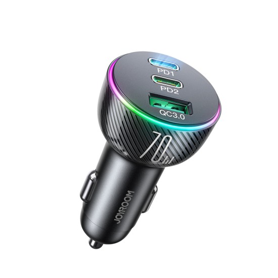 Joyroom 70W car charger with 3 ports: USB, 2 x USB C black (JR-CL26) Joyroom 70W car charger with 3 ports: USB, 2 x USB C black (JR-CL26)