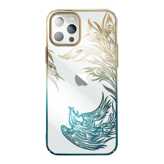 Luxury iPhone 14 Plus Case with Kingxbar Phoenix Crystals - Gold and Blue Luxury iPhone 14 Plus Case with Kingxbar Phoenix Crystals - Gold and Blue