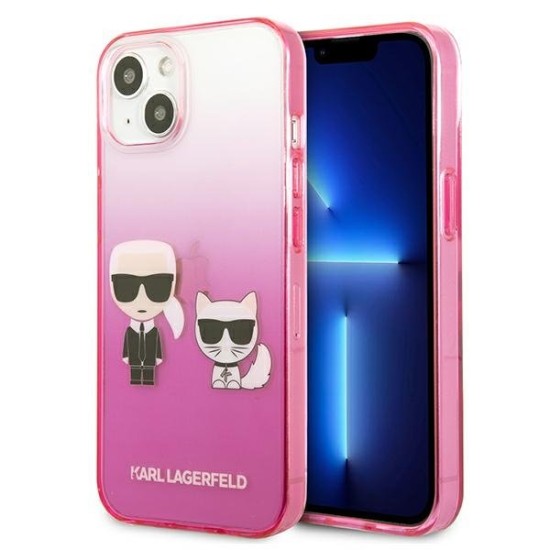 Karl Lagerfeld Gradient Ikonik Karl&amp;amp;Choupette Case for iPhone 13 mini - Pink