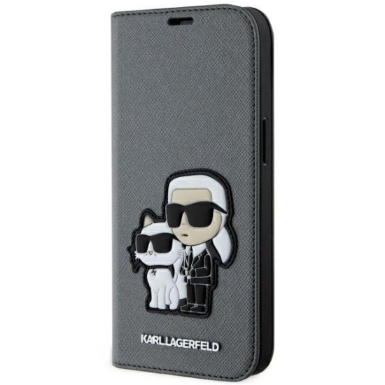 Karl Lagerfeld KLBKP14SSANKCPG iPhone 14 6.1" bookcase silver/silver Saffiano Karl &amp;amp; Choupette