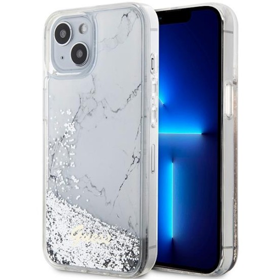 Guess Liquid Glitter Marble case for iPhone 14 - white Guess Liquid Glitter Marble case for iPhone 14 - white