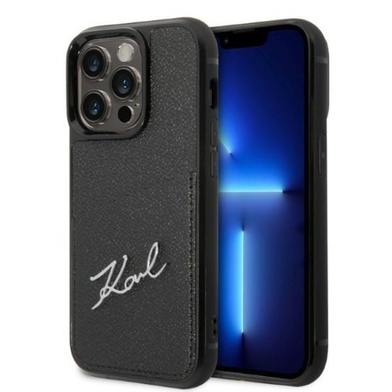 Karl Lagerfeld KLHCP14LCSSK iPhone 14 Pro 6.1" hardcase black/black Signature Logo Cardslot Karl Lagerfeld KLHCP14LCSSK iPhone 14 Pro 6.1" hardcase black/black Signature Logo Cardslot