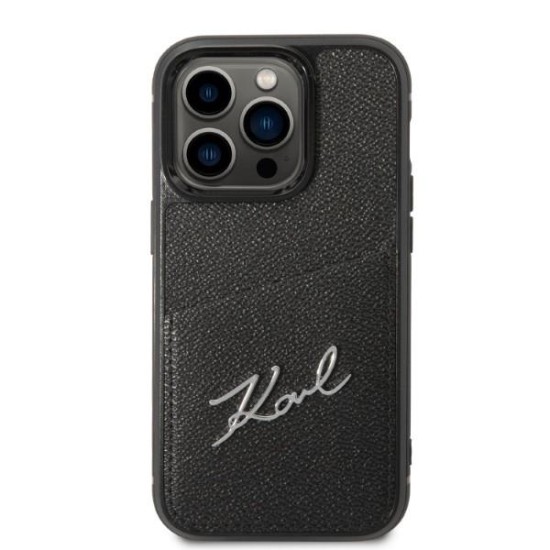 Karl Lagerfeld KLHCP14LCSSK iPhone 14 Pro 6.1" hardcase black/black Signature Logo Cardslot Karl Lagerfeld KLHCP14LCSSK iPhone 14 Pro 6.1" hardcase black/black Signature Logo Cardslot