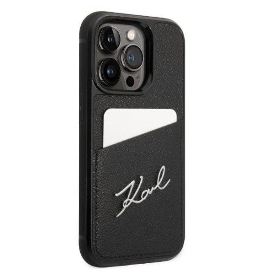 Karl Lagerfeld KLHCP14LCSSK iPhone 14 Pro 6.1" hardcase black/black Signature Logo Cardslot Karl Lagerfeld KLHCP14LCSSK iPhone 14 Pro 6.1" hardcase black/black Signature Logo Cardslot