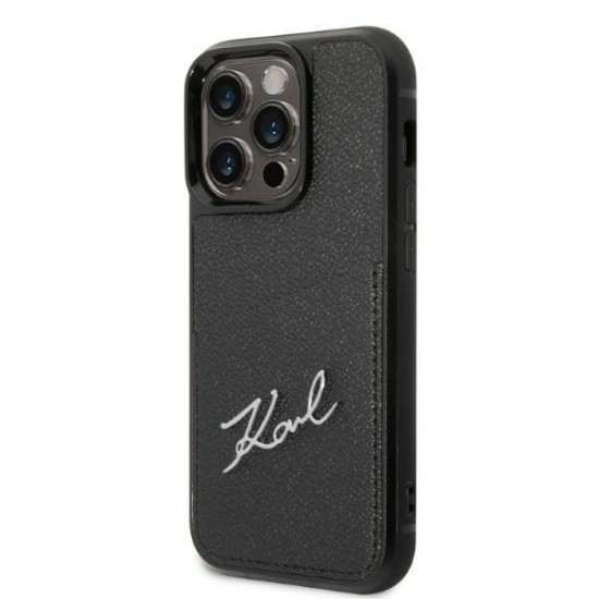 Karl Lagerfeld KLHCP14LCSSK iPhone 14 Pro 6.1" hardcase black/black Signature Logo Cardslot Karl Lagerfeld KLHCP14LCSSK iPhone 14 Pro 6.1" hardcase black/black Signature Logo Cardslot