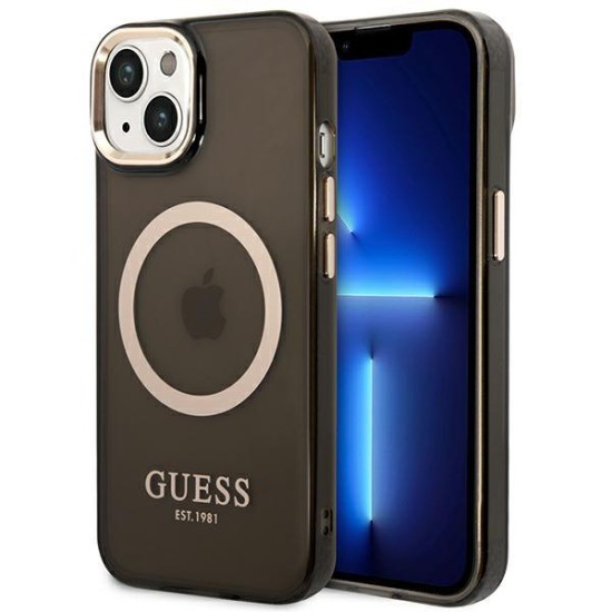 Guess GUHMP14SHTCMK iPhone 14 6.1" black/black hard case Gold Outline Translucent MagSafe Guess GUHMP14SHTCMK iPhone 14 6.1" black/black hard case Gold Outline Translucent MagSafe