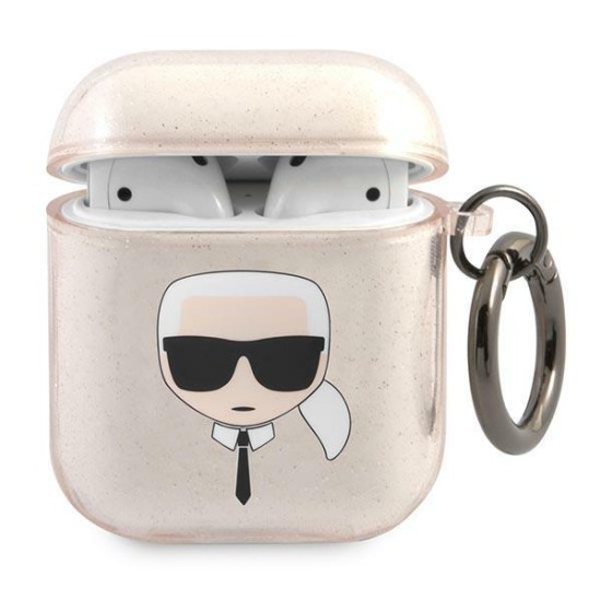 Karl Lagerfeld Glitter Karl&amp;#39;s Head Case for AirPods 1/2 - Gold