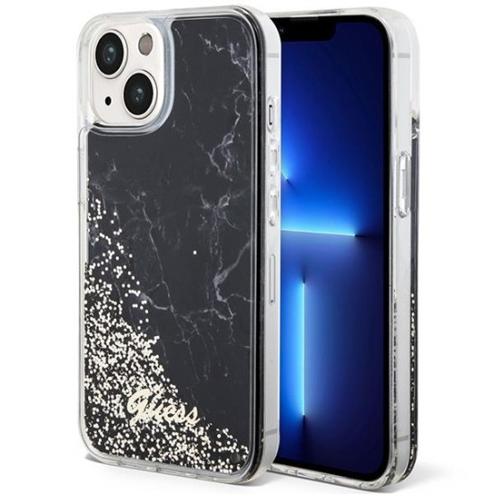 Guess Liquid Glitter Marble case for iPhone 14 - black Guess Liquid Glitter Marble case for iPhone 14 - black