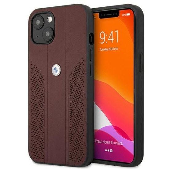 BMW Leather Curve Perforate Case for iPhone 13 - Red BMW Leather Curve Perforate Case for iPhone 13 - Red